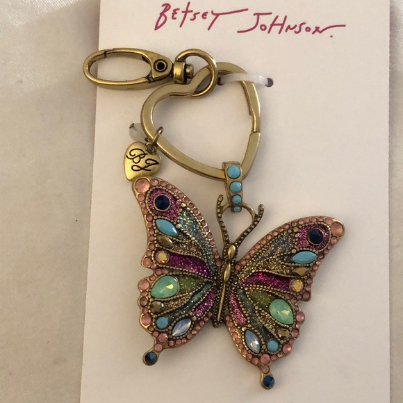 Betsey Johnson Burnished Gold Tone Butterfly Handbag Charm Key Fob Crystal NWT - Picture 8 of 16